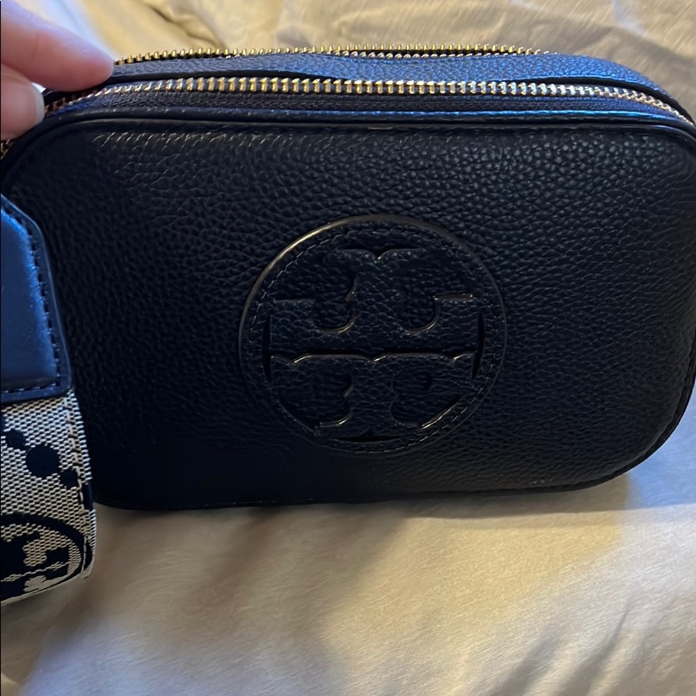 Tory Burch Navy Blue Textured Shoulder Bag
